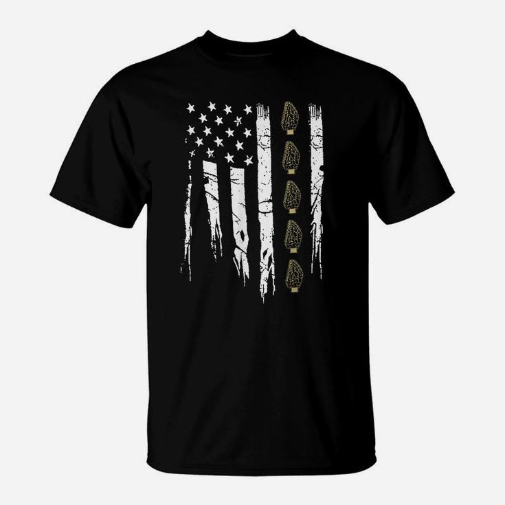 American Mushroom Hunter T Shirt With Morels In Usa Flag T-Shirt