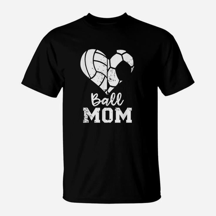 Ball Mom Heart Funny Soccer Volleyball Mom T-Shirt