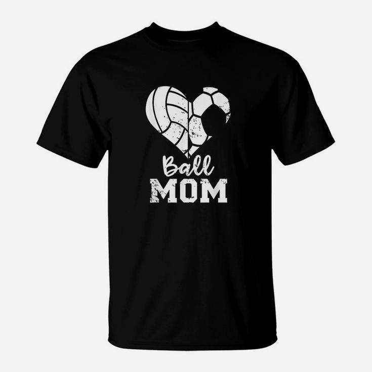 Ball Mom Heart Funny Soccer Volleyball Mom T-Shirt