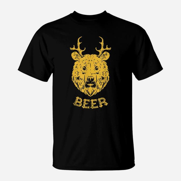 Bear Deer Beer Funny Drinking Hunting Camping Dad Uncle Gift T-Shirt