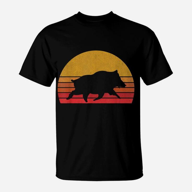 Boar Hunting - Retro Sunset Wild Pigs Boar Hunter Gift T-Shirt
