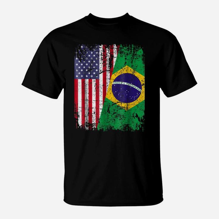 Brazilian Roots Tshirt | Half American Flag | Brazil Shirt T-Shirt