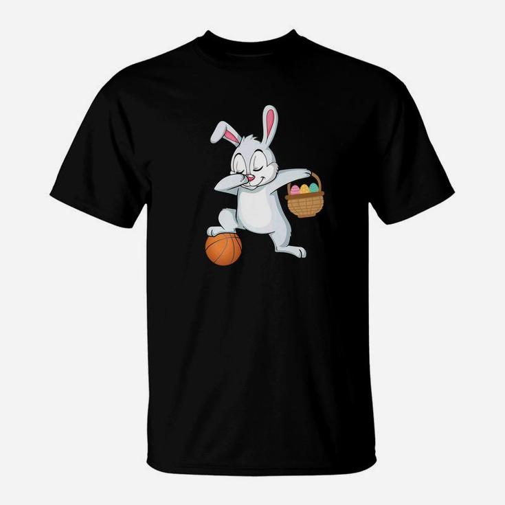 Bunny Rabbit Easter Eggs Dabbing Playing Basketball T-Shirt