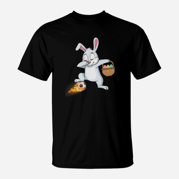 Bunny Rabbit Easter Eggs Dabbing Playing Fire Soccer T-Shirt
