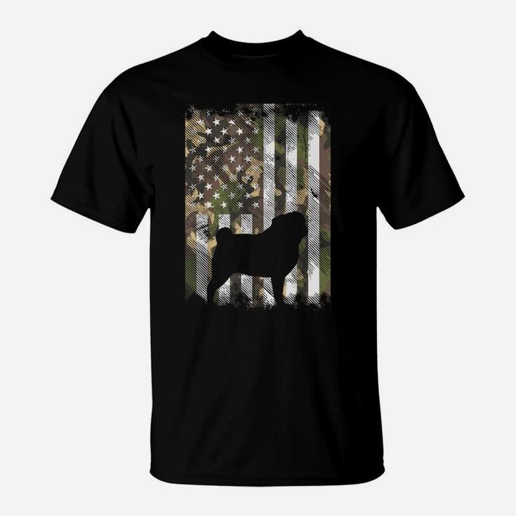 Camo American Flag Pug Vintage Animal Pet Dog Patriotic Gift T-Shirt