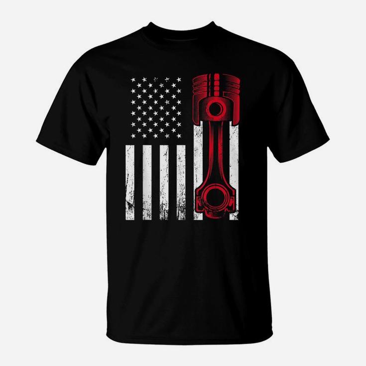 Car Enthusiast - American Flag Piston Muscle Car Gift T-Shirt