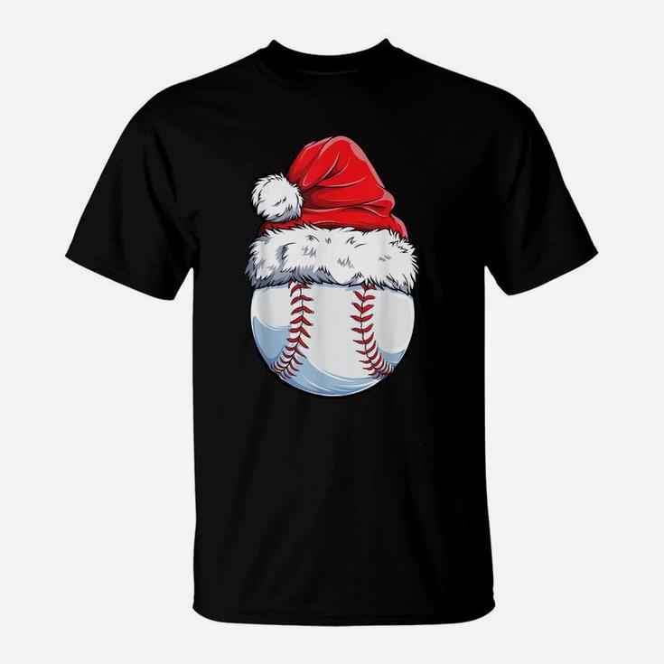 Christmas Baseball Ball Santa Hat Funny Sport Xmas Boys Men T-Shirt