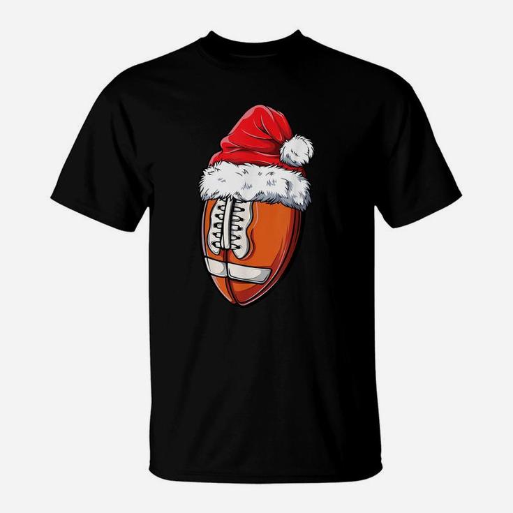 Christmas Football Ball Santa Hat Funny Sport Xmas Boys Men T-Shirt