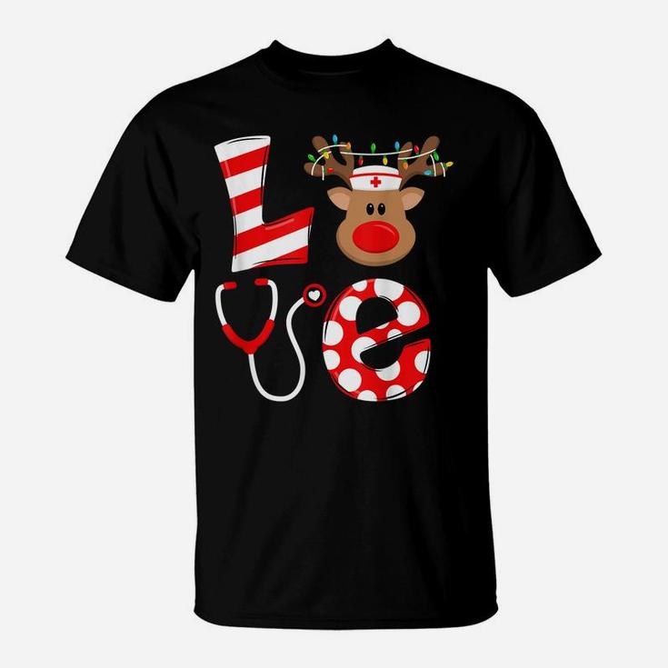 Christmas Nurse Love Nicu Rn Er Santa Reindeer Nurse Hat Elf T-Shirt
