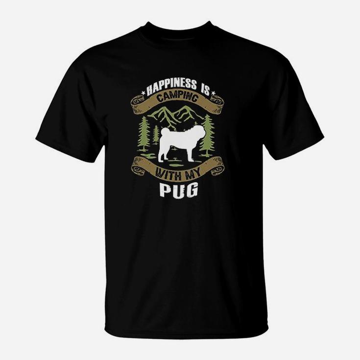 Christmas Time Gift Store Camping With Pug Camp Lover Camping And Dogs T-Shirt