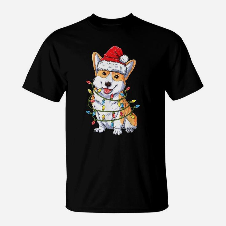 Corgi Santa Christmas Tree Lights Xmas Gifts Boys Kids Men T-Shirt