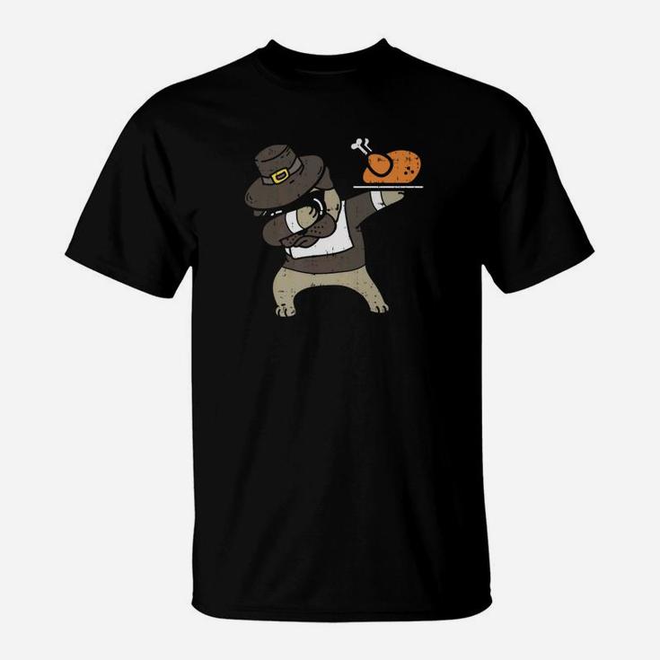 Dabbing Pug Pilgrim Thankgiving Dog Dance Turkey Day T-Shirt
