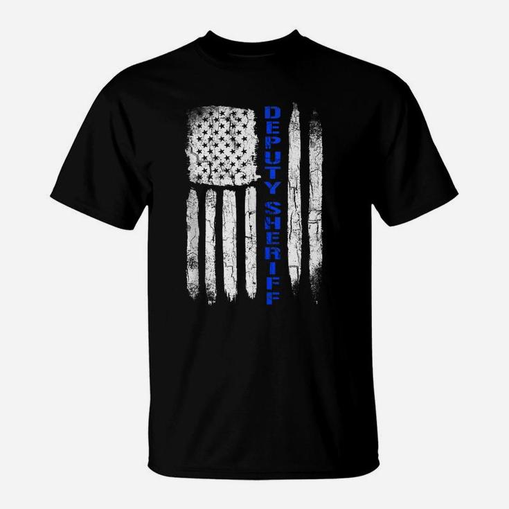 Deputy Sheriff Shirts For Men Thin Blue Line American Flag T-Shirt