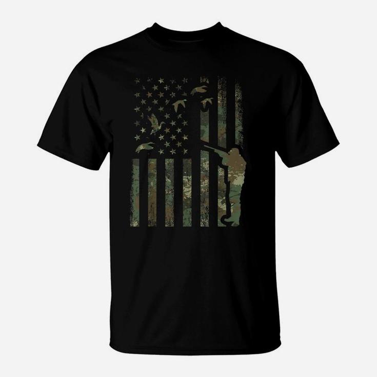 Duck Hunting Camo Men Camouflage Hunter Gift American Flag T-Shirt