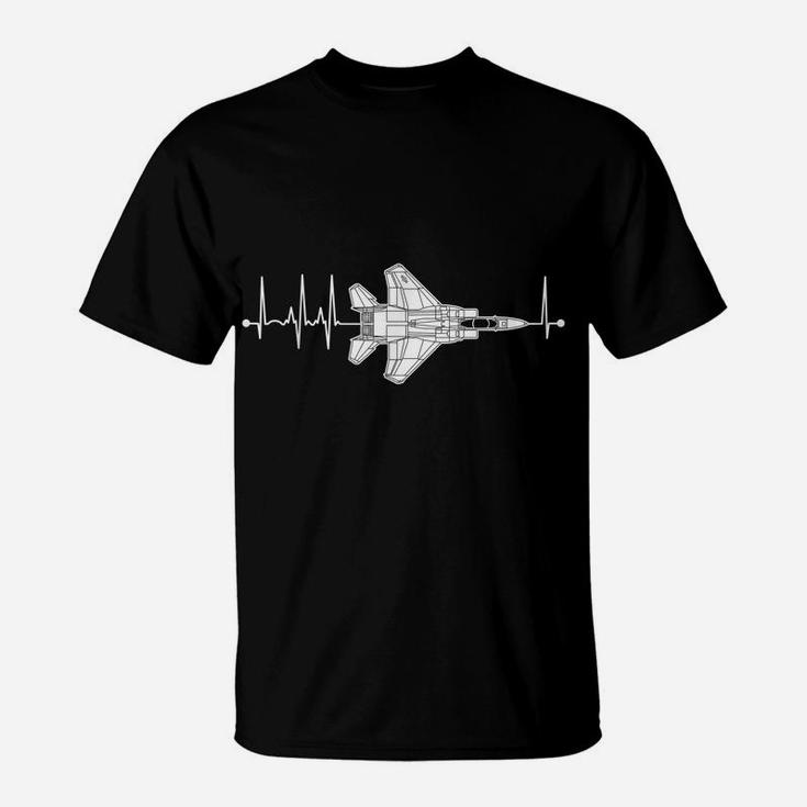 F-15 Eagle Schematic Airplane Pulse Ekg Pilot F15 Heartbeat T-Shirt