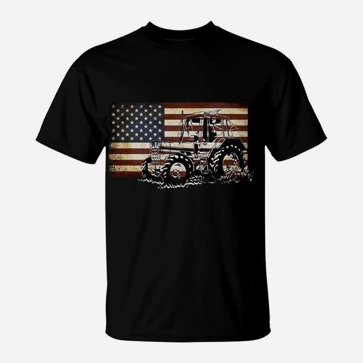 Farm Tractor Usa Flag Patriotic Vintage Farmer Farming Gift Sweatshirt T-Shirt