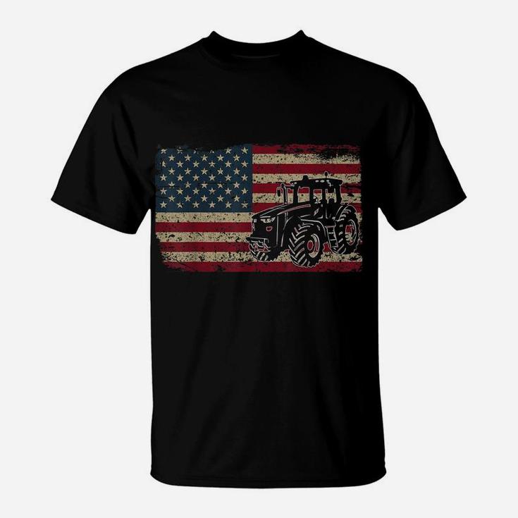 Farm Tractors Usa Flag Patriotic Farming Gift T-Shirt