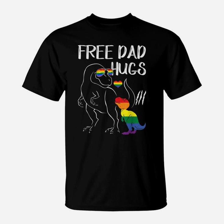 Free Dad Hugs Lgbt Pride Dad Dinosaur Rex  Gift T-Shirt