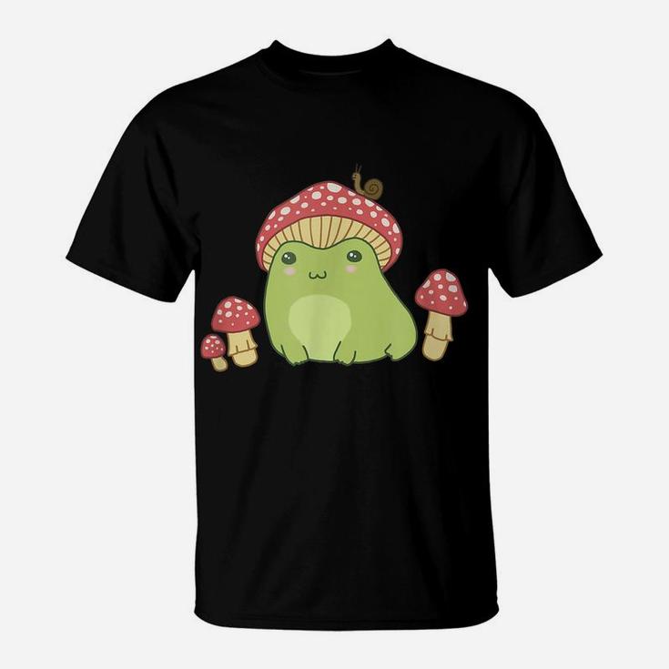 Frog With Mushroom Hat & Snail - Cottagecore Aesthetic T-Shirt