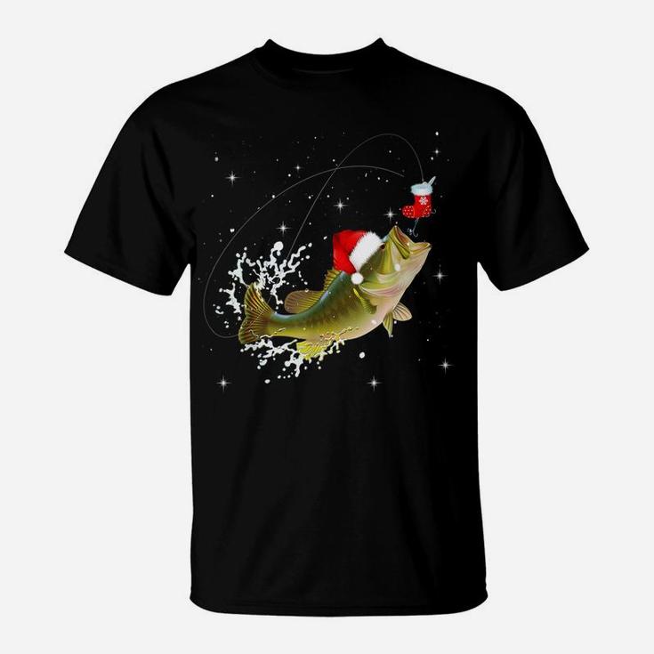 Funny Bass Fishing Santa Hat Christmas Pajama Fishermen Gift T-Shirt