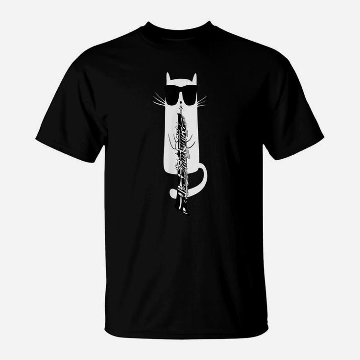 Funny Cat Wearing Sunglasses Playing Oboe T-Shirt