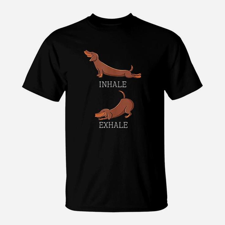 Funny Dachshund Weiners Dog Yoga Inhale Exhale Sausage T-Shirt