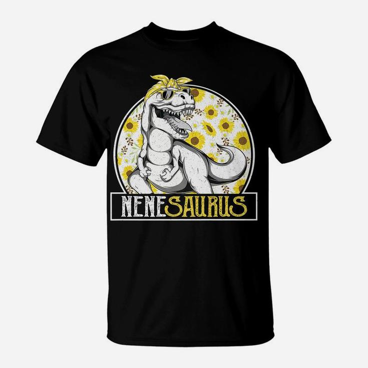 Funny Nene Saurus Sunflower T Shirt, Dinosaur Grandma T Rex T-Shirt