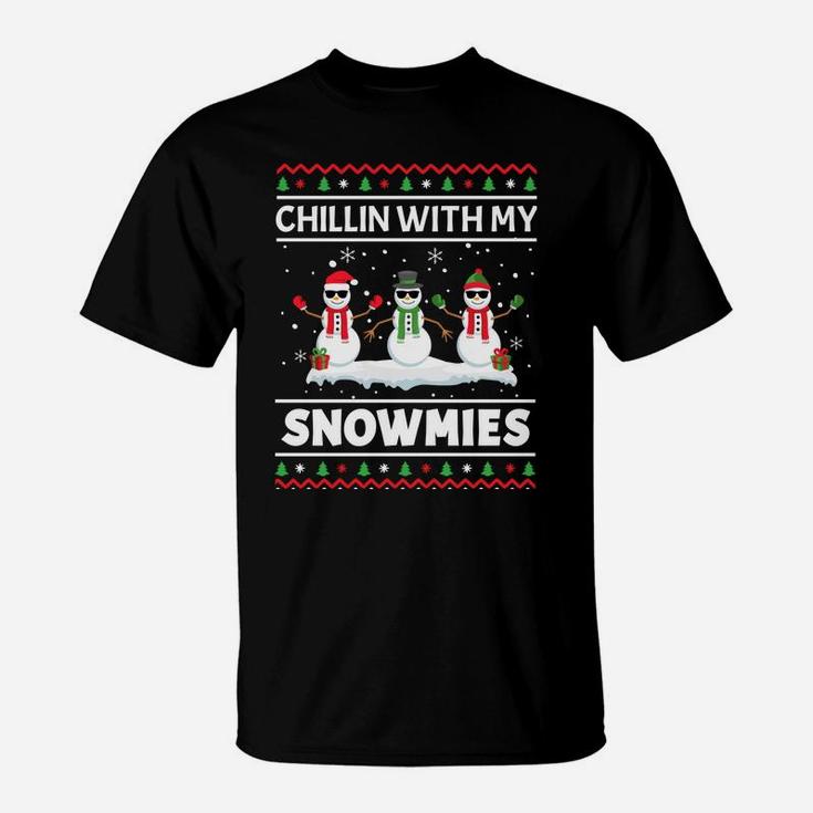 Funny Xmas Pajama Ugly Christmas Chillin With My Snowmies Sweatshirt T-Shirt