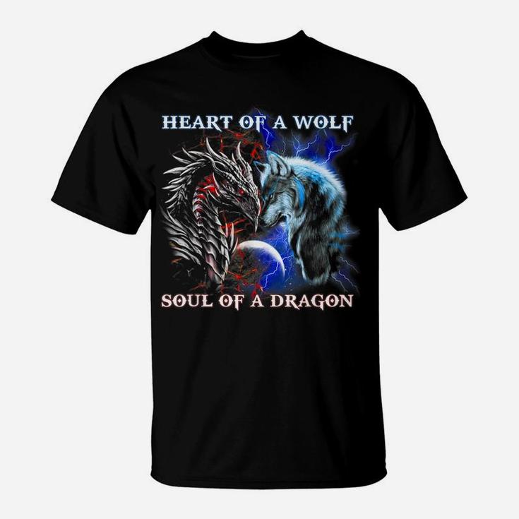 Heart Of Wolf Soul Of A Dragon - Cool Dragon - Wolf Warrior T-Shirt