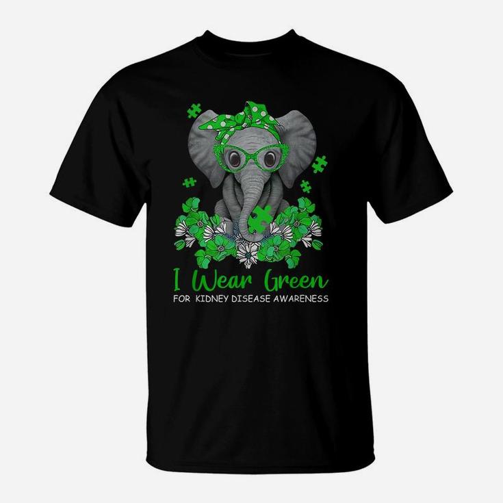 I Wear Green For Kidney Disease Awareness Elephant Survivors T-Shirt