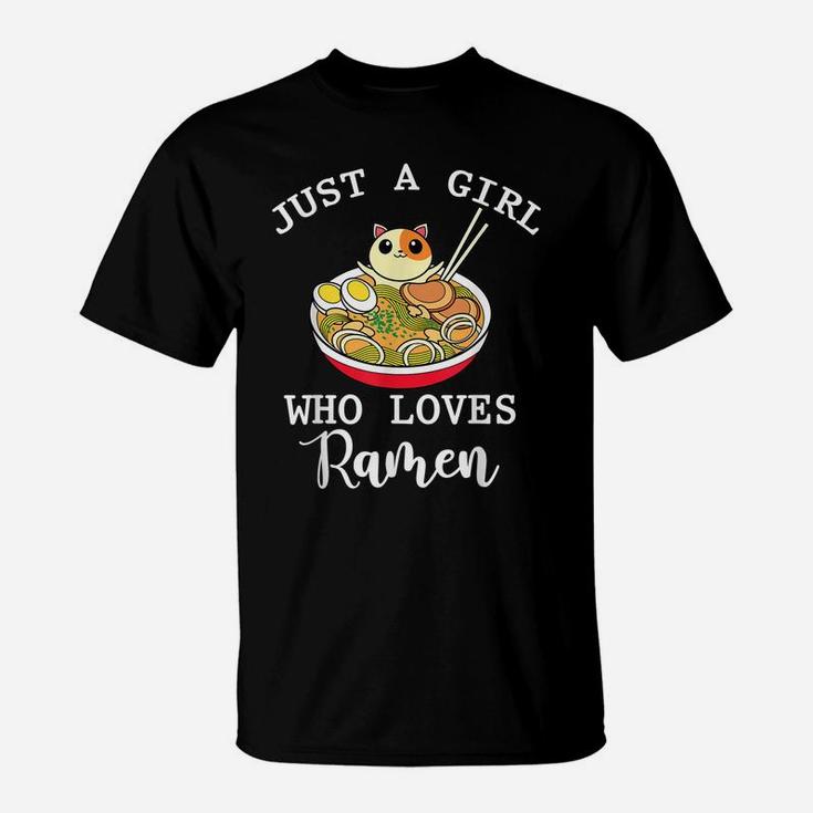 Kawaii Cat Japanese Noodles Women Girls Animal Ramen T-Shirt