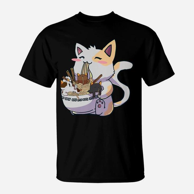 Kawaii Neko Cat Ramen Bowl Anime Japanese Noodles T-Shirt