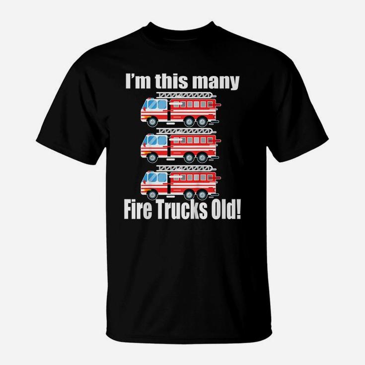 Kids 3Rd Birthday Shirt Boy I'm This Many Fire Trucks Old Gift T-Shirt