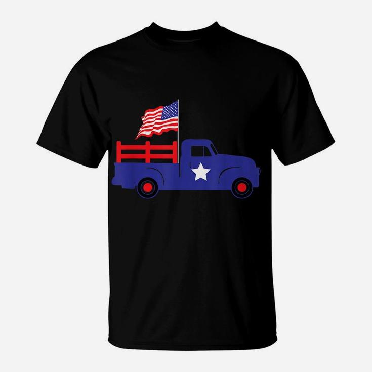 Kids 4Th Of July Shirt Blue Truck American Flag Toddler Boy T-Shirt