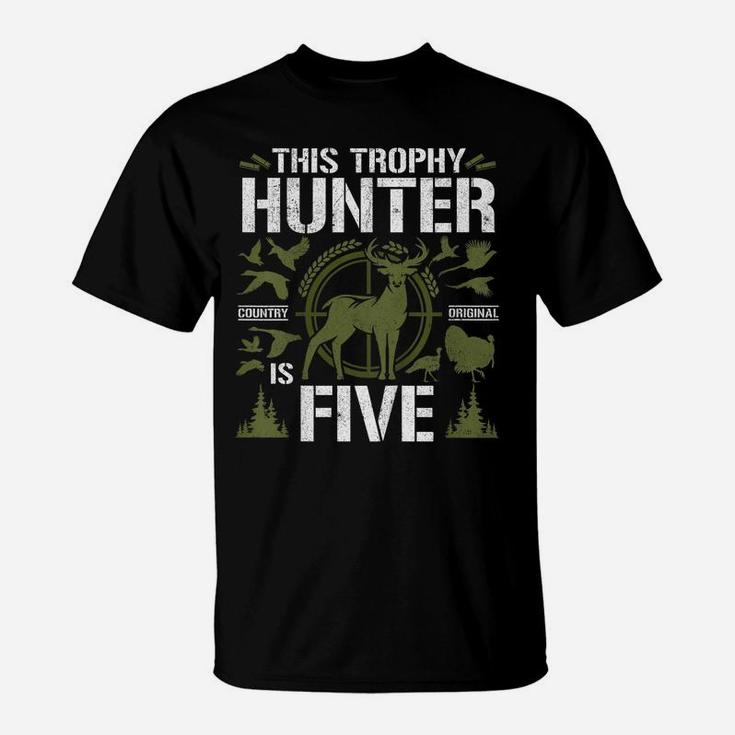 Kids 5 Year Old Hunting Birthday Party Duck Deer Hunter 5Th Gift T-Shirt