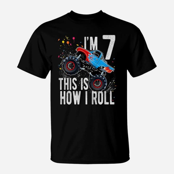 Kids 7 Year Old Shirt 7Th Birthday Boy Monster Truck Car T Shirt T-Shirt
