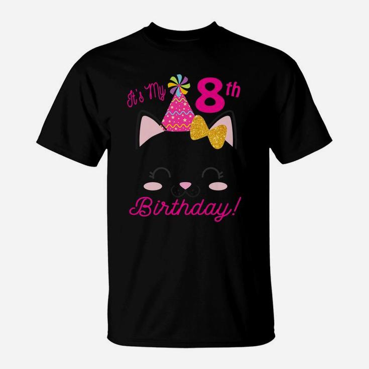 Kids Its My 8Th Birthday Shirt Girl Kitty Cat Theme Party Eight T-Shirt
