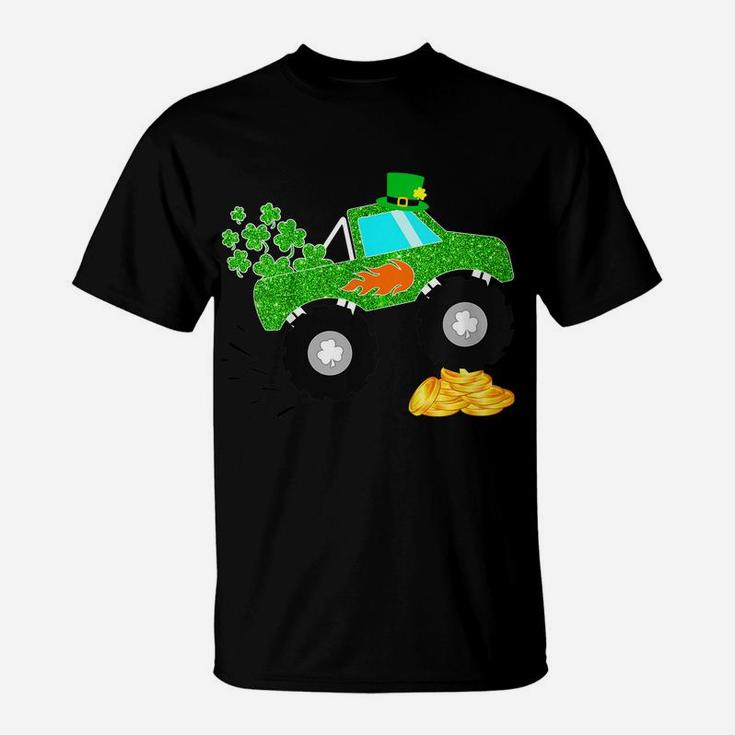 Kids Saint Patricks Day Gift For Monster Truck Lover Boy Shamrock T-Shirt