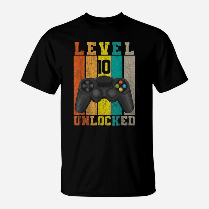 Level 10 Unlocked Retro Vintage Video Game 10Th Birthday Boy T-Shirt