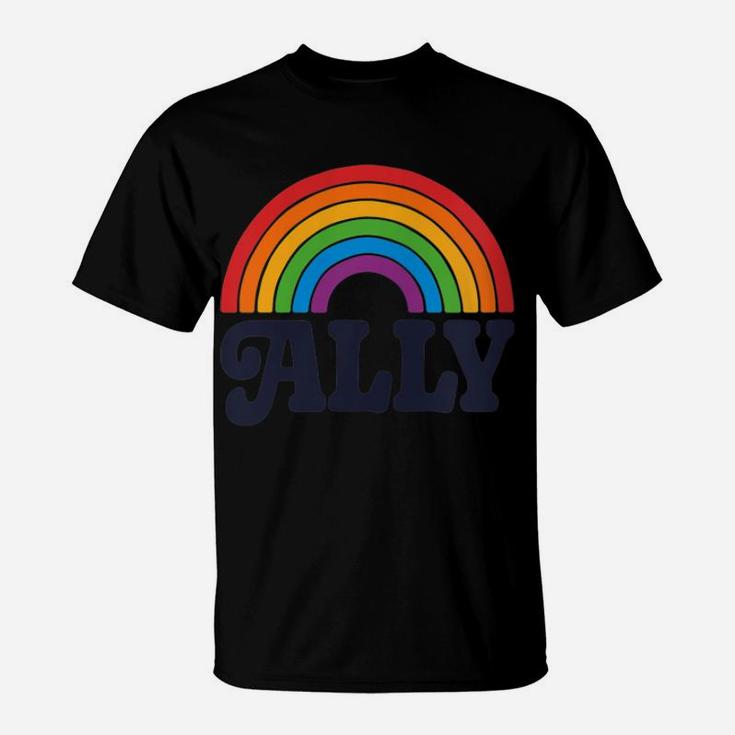 LGBTQ Ally Pocket Retro Vintage Gay Pride LGBT Rainbow Flag T-Shirt