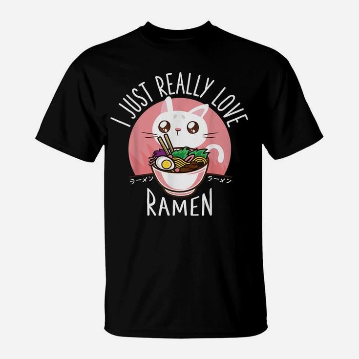 Love Ramen Japanese Noodles  Kawaii Anime Cat Gifts T-Shirt