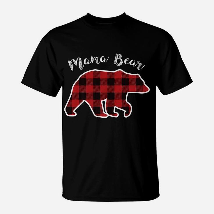 Mama Bear | Women Red Plaid Christmas Pajama Family Mom Gift T-Shirt
