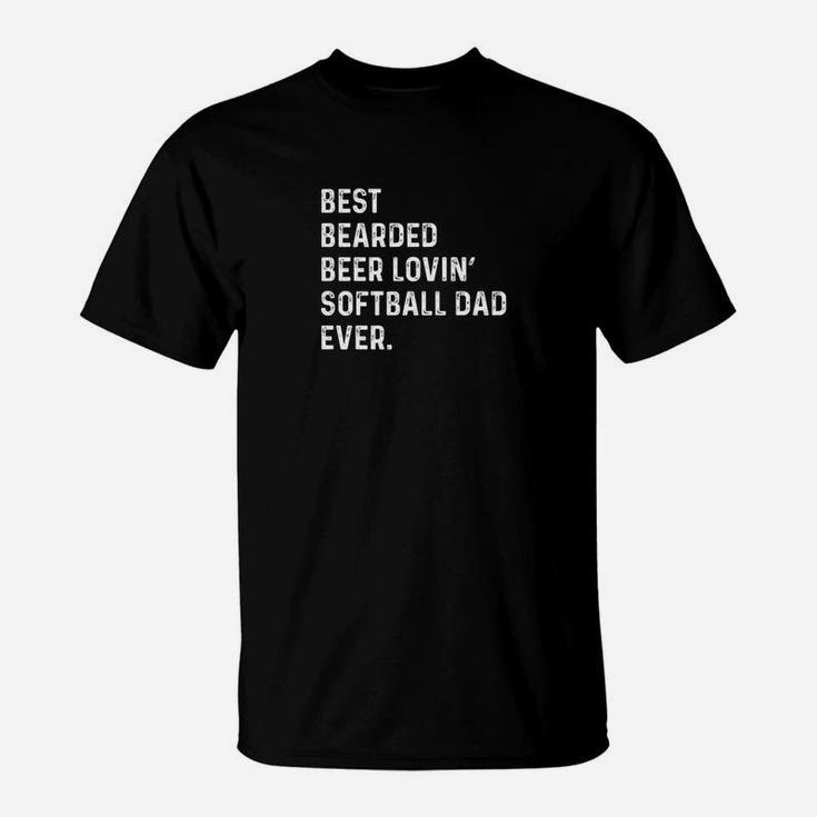 Mens Best Bearded Beer Lovin Softball Dad Fathers Day Gift Premium T-Shirt