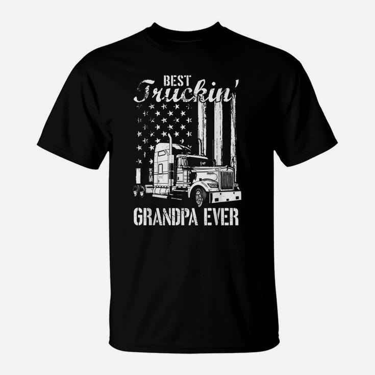 Mens Best Trucking Grandpa Ever Truck Driver American Flag T-Shirt