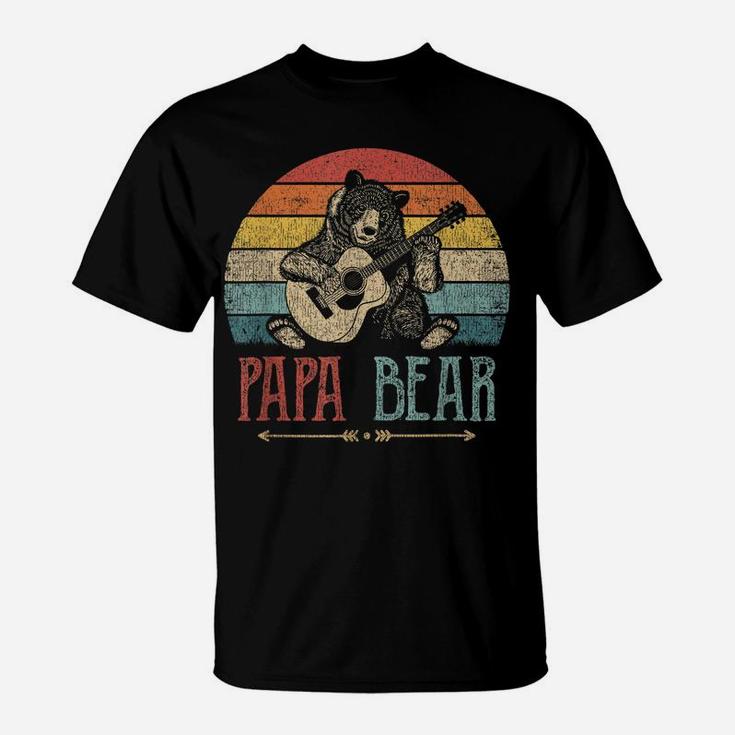 Mens Cute Papa Bear Shirt Vintage Father's Day Retro Dad Guitar T-Shirt
