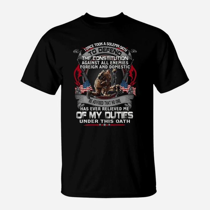 Mens I Once Took A Solemn Oath To Defend The Constitution Veteran T-Shirt