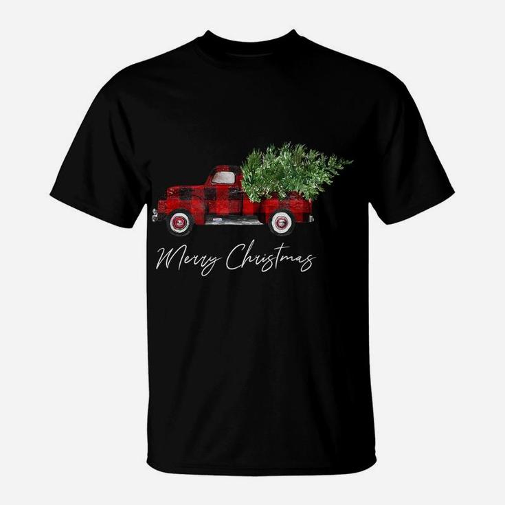 Merry Christmas Buffalo Plaid Red Truck Tree For Men Women T-Shirt