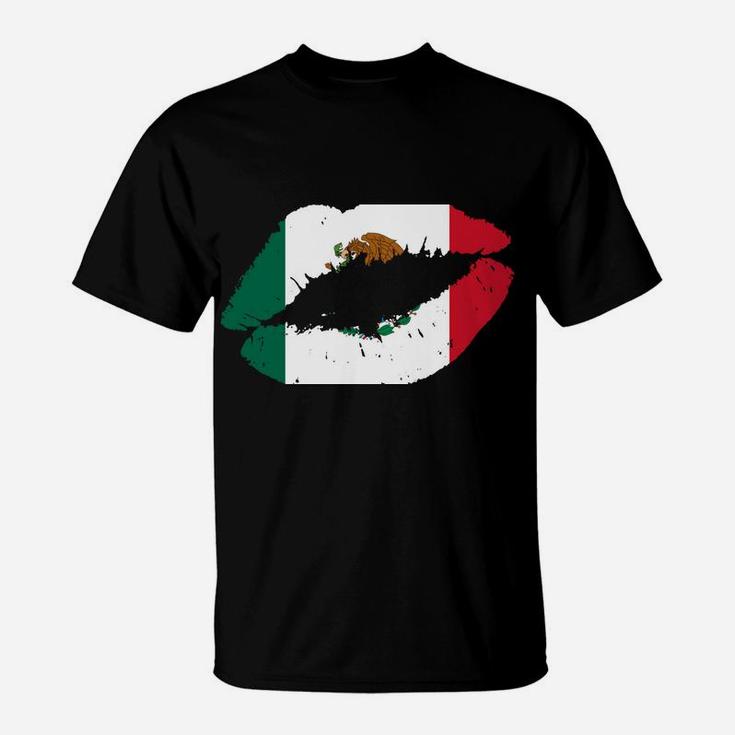 Mexico Lips Kiss Mexican Flag Pride Mexicana Gift Girls T-Shirt