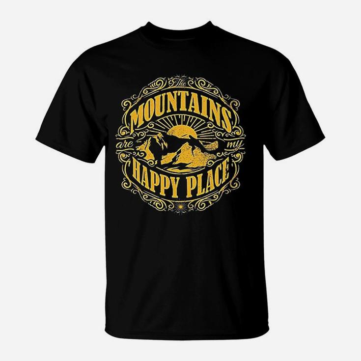 Mountains Are My Happy Place Cool Vintage Hiking Camping T-Shirt