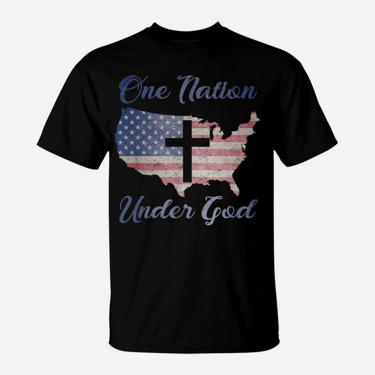 One Nation Under God Christian Cross American Flag Usa Map T-Shirt